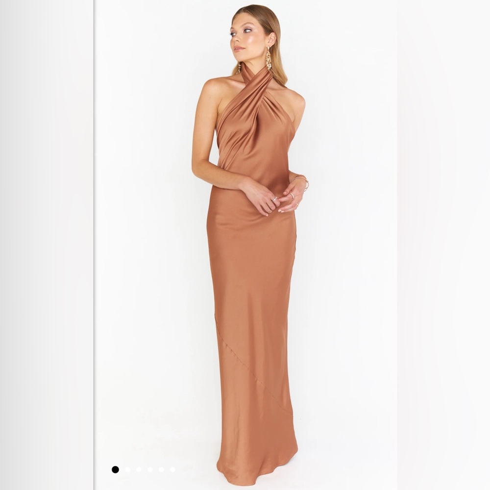Jasmine Halter Maxi Dress - copper luxe satin